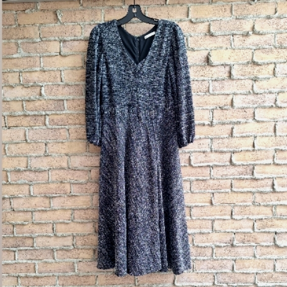 Alice+Olivia Coco Plung Neck Black Metalic Knit Midi Dress - Picture 14 of 16